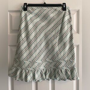 Ann Taylor Loft Linen Stripe Ruffled Edge Skirt Size 2